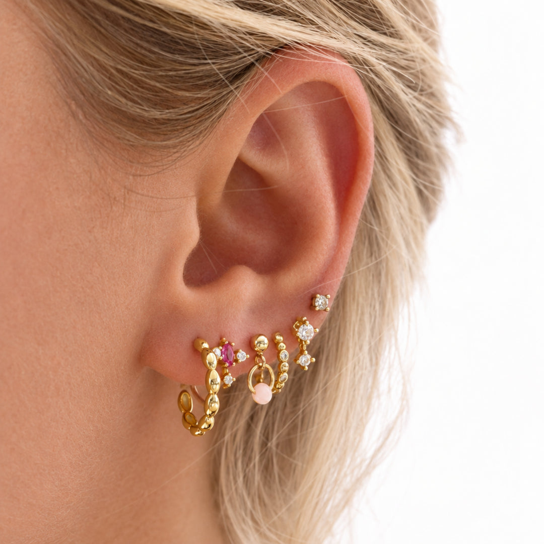 Gold boho hoops with beads, waterproof gold earrings, women&