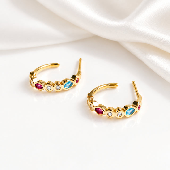 Goldene Ohrringe mit bunten Steinen, bunter Schmuck aus vergoldetem 925 Silber, kleine Creolen für junge Frauen und Teenager