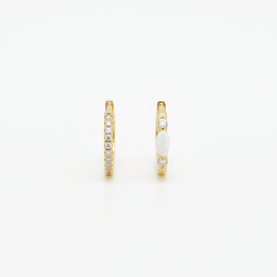 Goldene Creolen mit Opal und Glitzersteinen aus 925 Sterlingsilber, schöner Schmuck für junge Frauen und Teenager Mädchen
