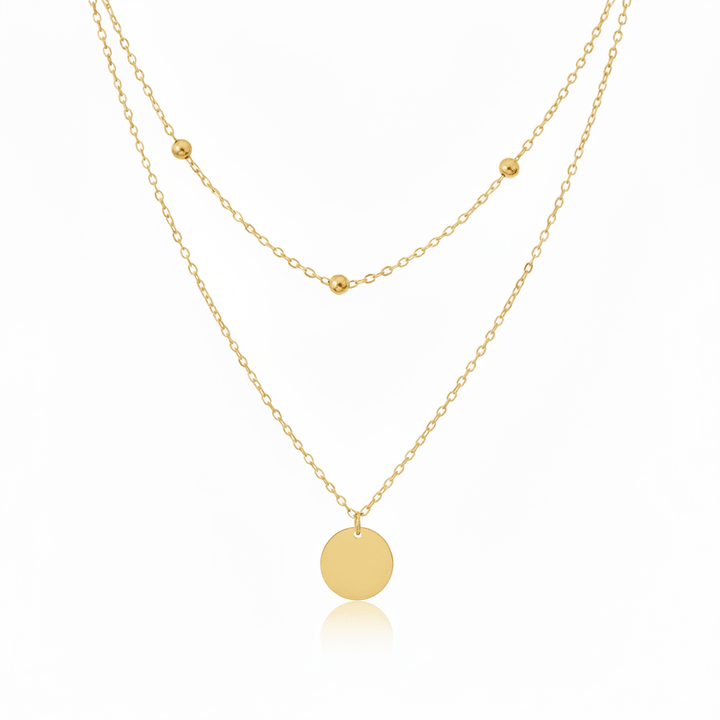 Zweireihige Halskette aus Edelstahl mit Coin Plättchen Anhänger und Satelliten Kette, Schmuck von Alicia&