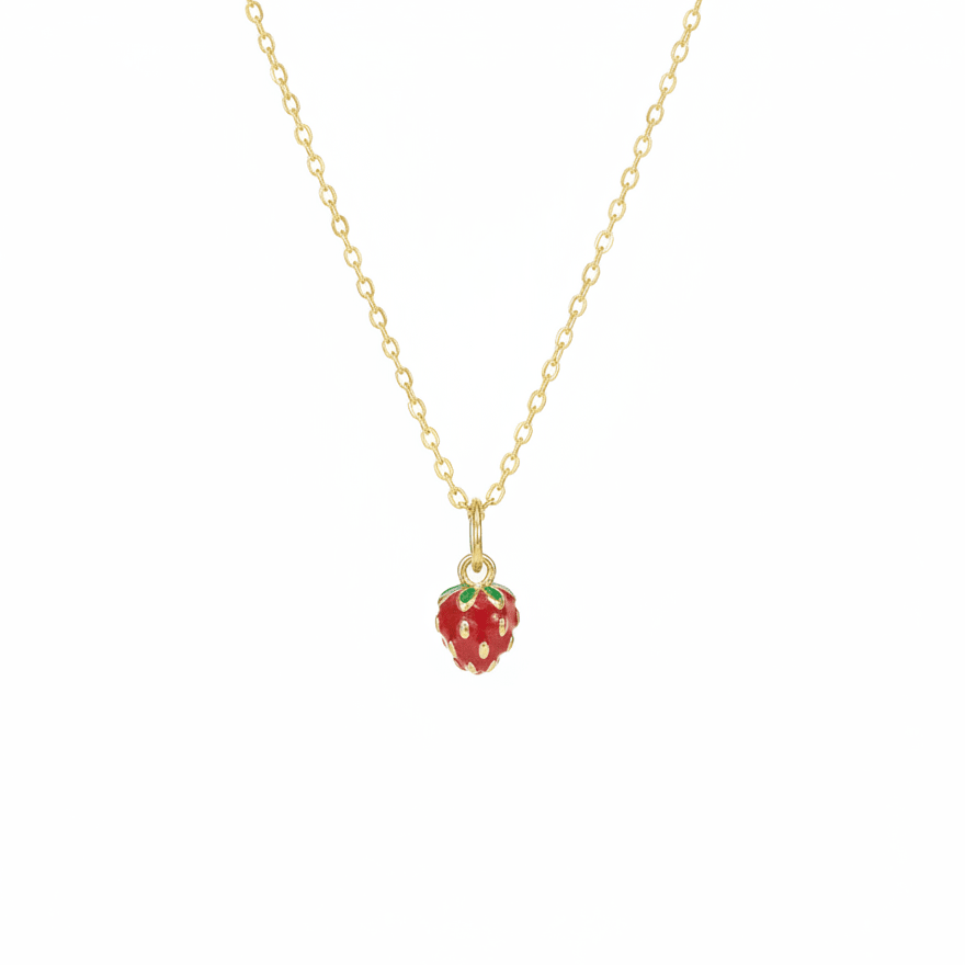 Goldene Halskette aus 925 Sterlingsilber mit Erdbeer Anhänger, Erdbeerschmuck für Kinder und junge Frauen von Alicia&