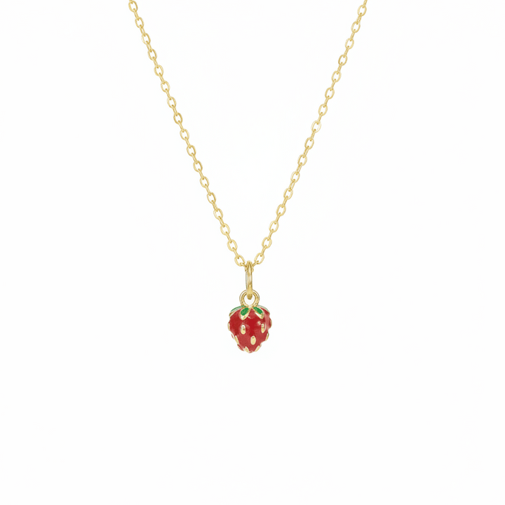 Goldene Halskette aus 925 Sterlingsilber mit Erdbeer Anhänger, Erdbeerschmuck für Kinder und junge Frauen von Alicia&