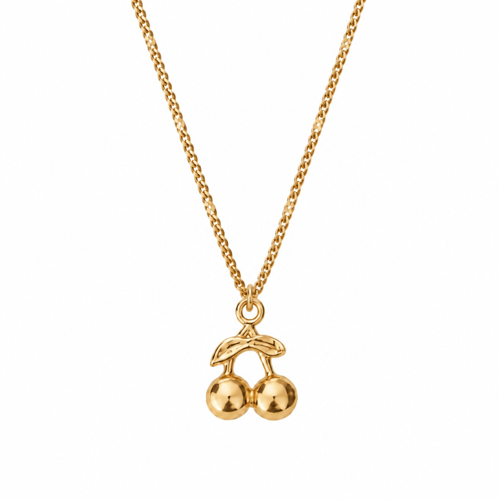 Goldene Halskette aus Edelstahl mit dreidimensionalem Kirschanhänger, Kette mit Frucht und Obst, Kirsch Schmuck für junge Frauen, Teenager und Kinder