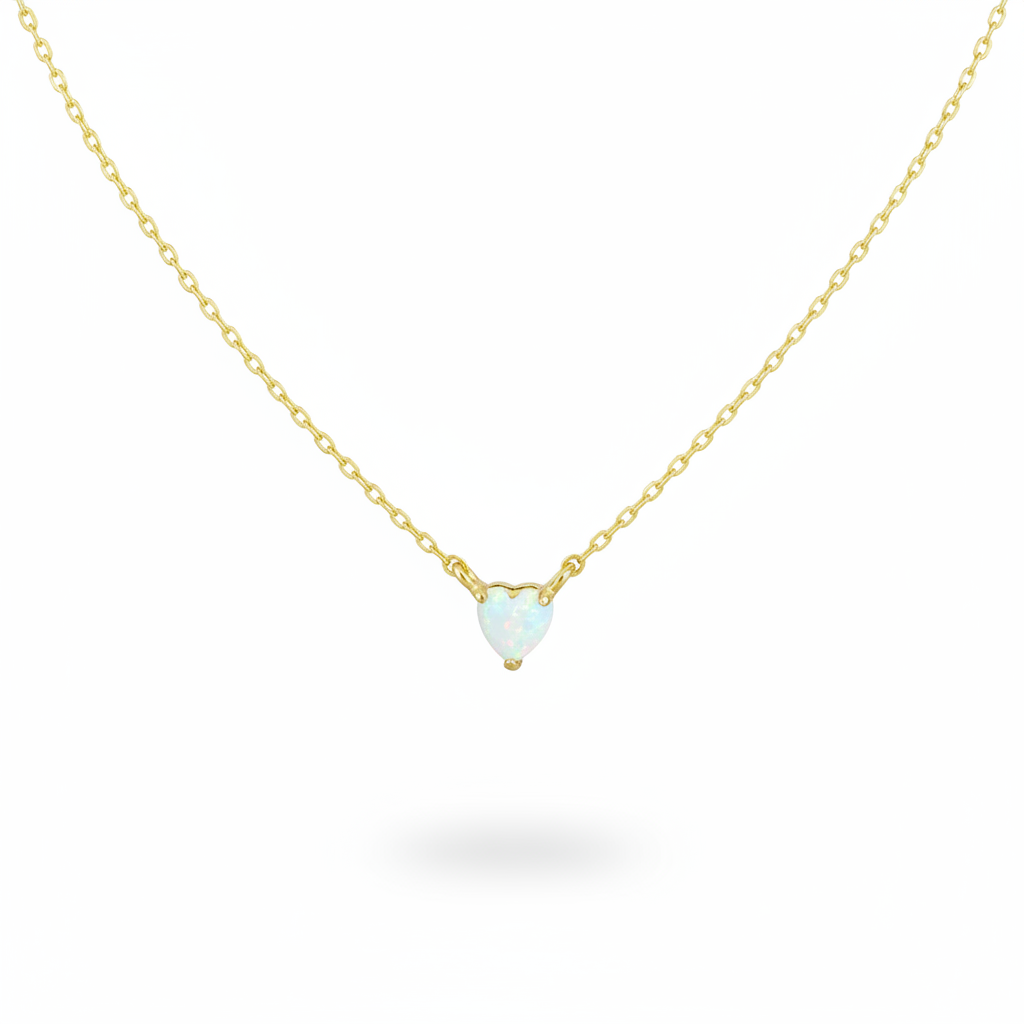 Vergoldete Sterlingsilver Halskette mit Opal Herz Anhänger, Schmuck für junge Frauen von Alicia's Diary