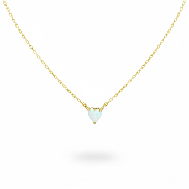 Vergoldete Sterlingsilver Halskette mit Opal Herz Anhänger, Schmuck für junge Frauen von Alicia&