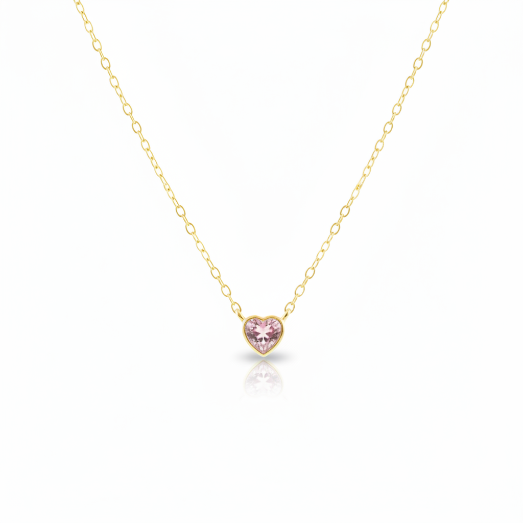 Goldene Halskette aus 925 Silber mit rosa Herz Kristall, Schmuck Geschenk für Frau, Freundin, Tochter, Enkelin von Alicia&