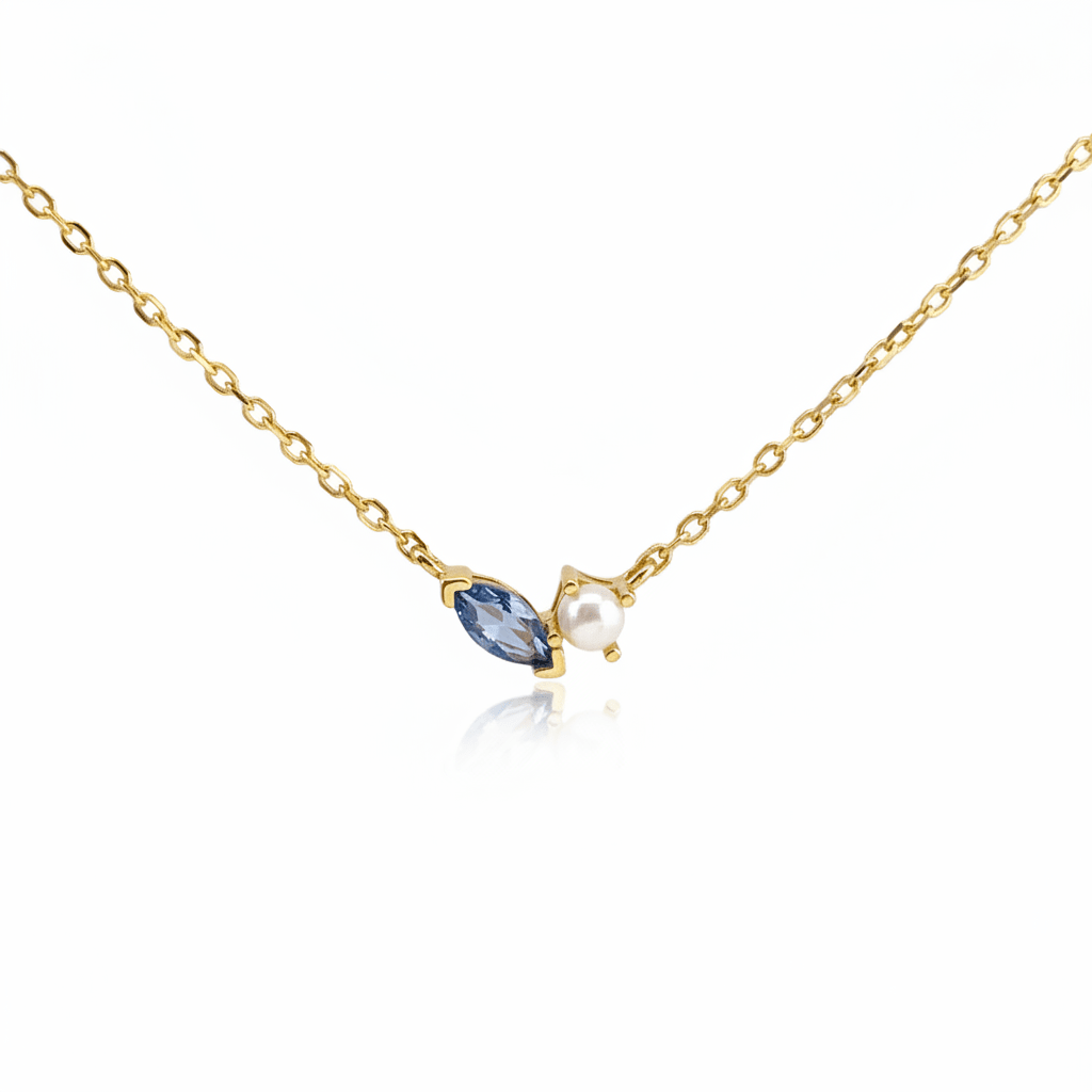 Cluster Schmuck mit Steinen und Perlen für Damen und Teenager, goldene Halskette aus 925 Silber von Alicia's Diary