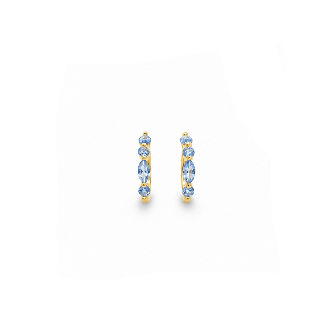 Goldene Creolen mit blauen Steinen aus vergoldetem 925 Silber, wasserfester und hypoallergener Schmuck für junge Frauen und Kinder