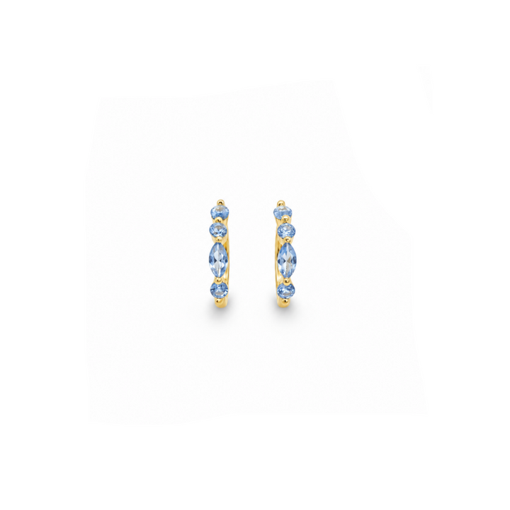 Goldene Creolen mit blauen Steinen aus vergoldetem 925 Silber, wasserfester und hypoallergener Schmuck für junge Frauen und Kinder