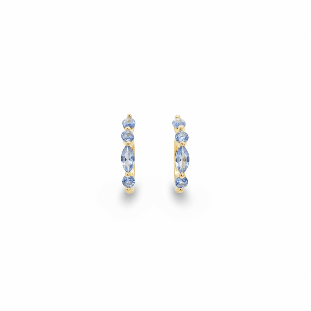 Goldene Creolen mit blauen Steinen aus vergoldetem 925 Silber, wasserfester und hypoallergener Schmuck für junge Frauen und Kinder