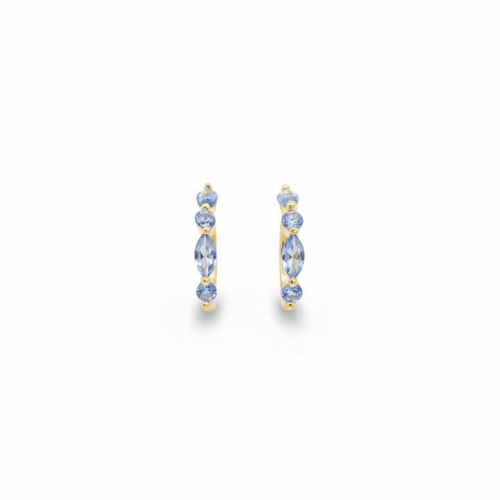 Goldene Creolen mit blauen Steinen aus vergoldetem 925 Silber, wasserfester und hypoallergener Schmuck für junge Frauen und Kinder