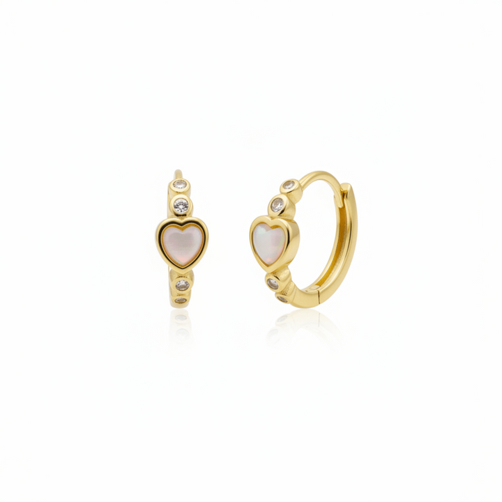 Kleine goldene Herz Creolen mit Opal Herzen und Glitzersteinen aus 925 Silber, online bestellen in Schmuck Shop, Schmuck für Kinder und Frauen