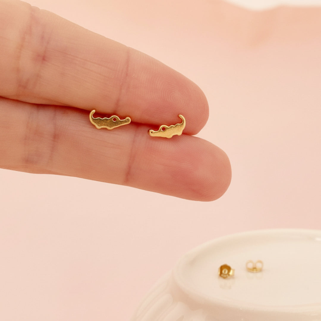 Ohrstecker mit Krokodilen gold, hautfreundlicher Schmuck, Ohrringe mit Tier Motiven