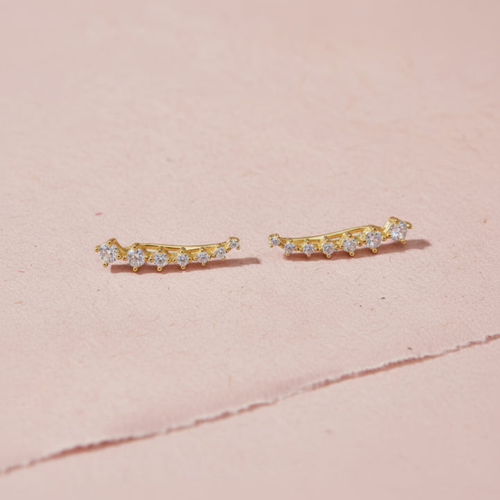 Goldene Ear Climber Ohrringe, die aussehen wie ganz viele, Ohrkletterer aus vergoldetem Silber, Earclimber mit Glitzersteinchen, Schmuck online kaufen