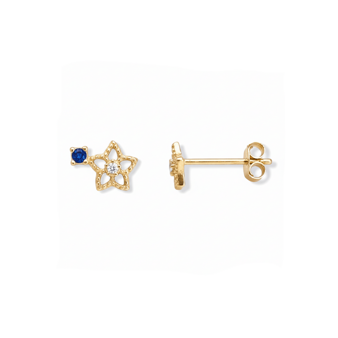Sternchen Ohrstecker Gold mit blauem Stein, Sternchen Ohrringe Gold, Ohrstecker Gold klein mit Stein, Stern Ohrringe Stecker