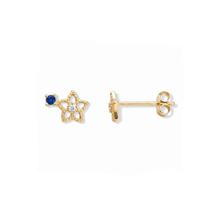 Sternchen Ohrstecker Gold mit blauem Stein, Sternchen Ohrringe Gold, Ohrstecker Gold klein mit Stein, Stern Ohrringe Stecker