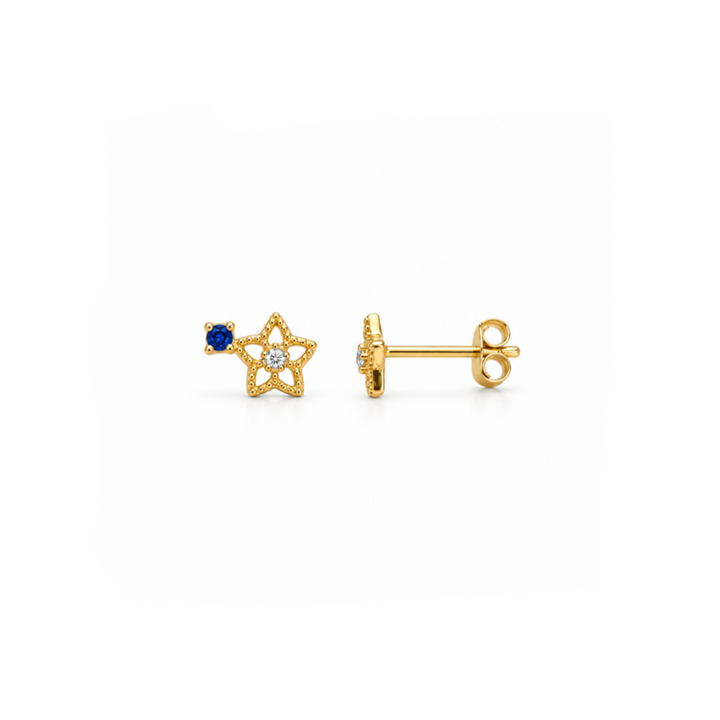 Sternchen Ohrstecker Gold mit blauem Stein, Sternchen Ohrringe Gold, Ohrstecker Gold klein mit Stein, Stern Ohrringe Stecker