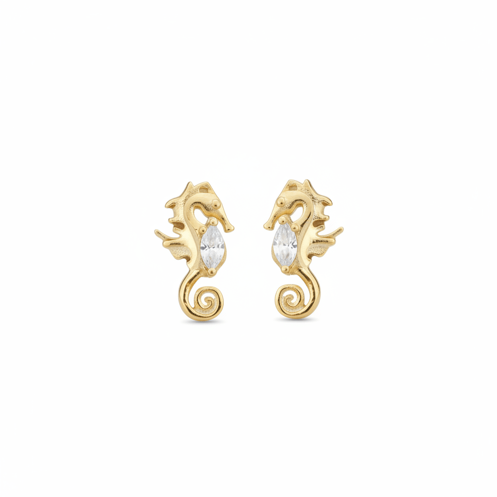 Goldene Seepferdchen Ohrstecker für Kinder, Teenager und junge Frauen aus vergoldetem Silber, hypoallergener Schmuck gold