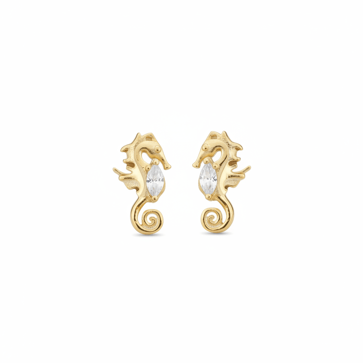 Goldene Seepferdchen Ohrstecker für Kinder, Teenager und junge Frauen aus vergoldetem Silber, hypoallergener Schmuck gold