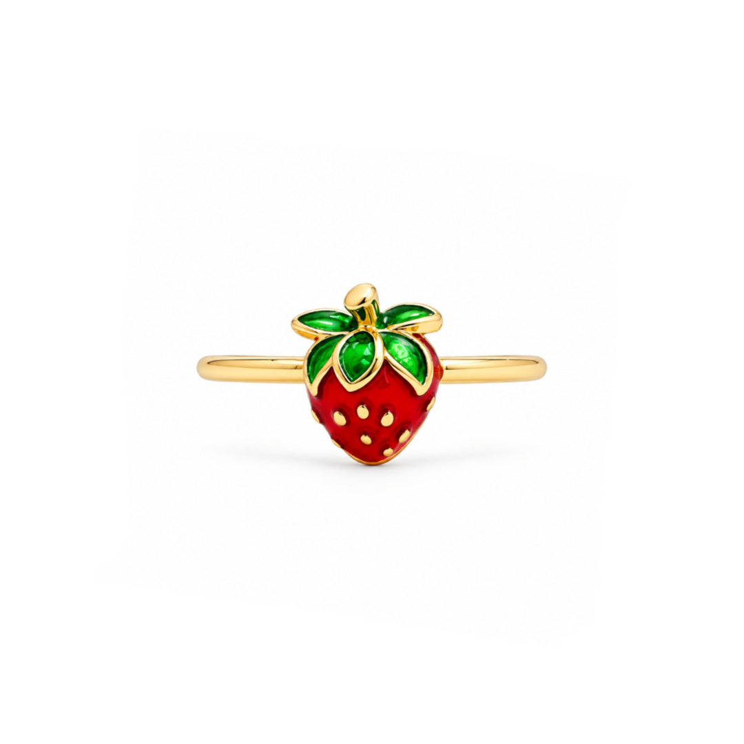 Erdbeer Ring für Kinder aus vergoldetem Messing, süßer Kinderschmuck für kleine Mädchen, Schmuck Geschenk Idee Kinder