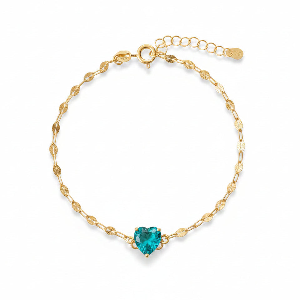 Goldenes Paperclip Armband mit blauem Herz aus 925 Silber für Schmuckallergiker und junge Frauen, Schmuck Online Shop