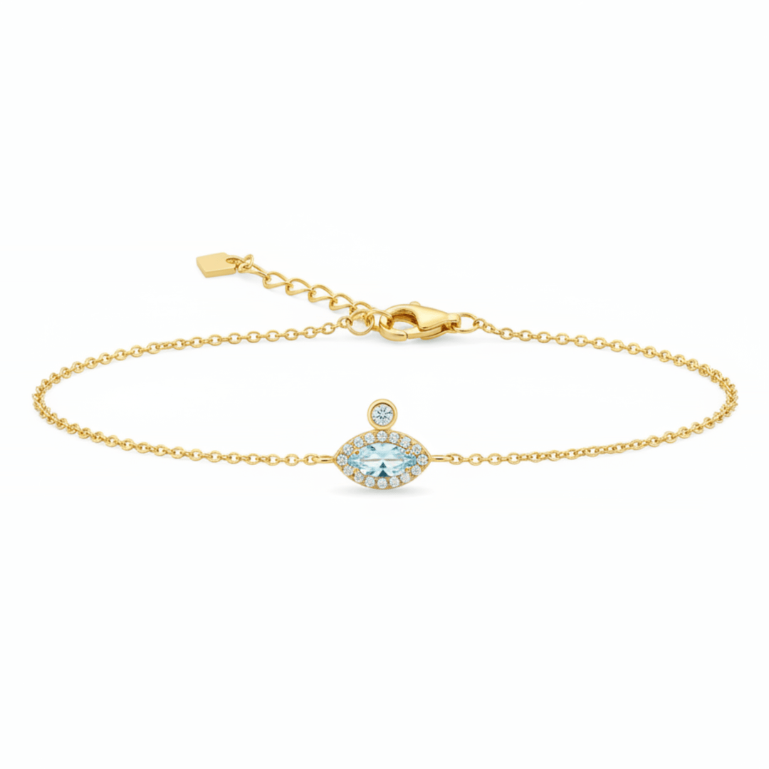 Filigranes goldenes Armband mit hellblauem Stein Kristall, Vintage Schmuck Bracelet Armkettchen aus 925 Silber für junge Frauen