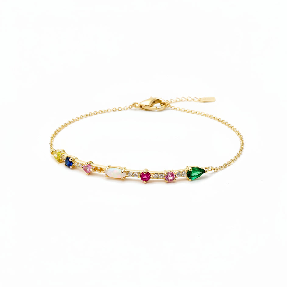 Goldenes Regenbogen Armband aus 925 Silber mit bunten Steinen für jugendliche Mädchen und junge Frauen