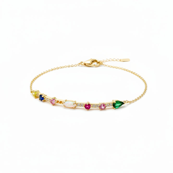 Goldenes Regenbogen Armband aus 925 Silber mit bunten Steinen für jugendliche Mädchen und junge Frauen