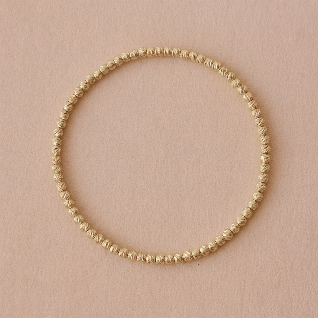 Goldenes Edelstahl Perlen-Armband mit gebürsteten Perlen, Glitzerarmband, Glitzerschmuck, wasserfestes Armband, hypoallergener Schmuck