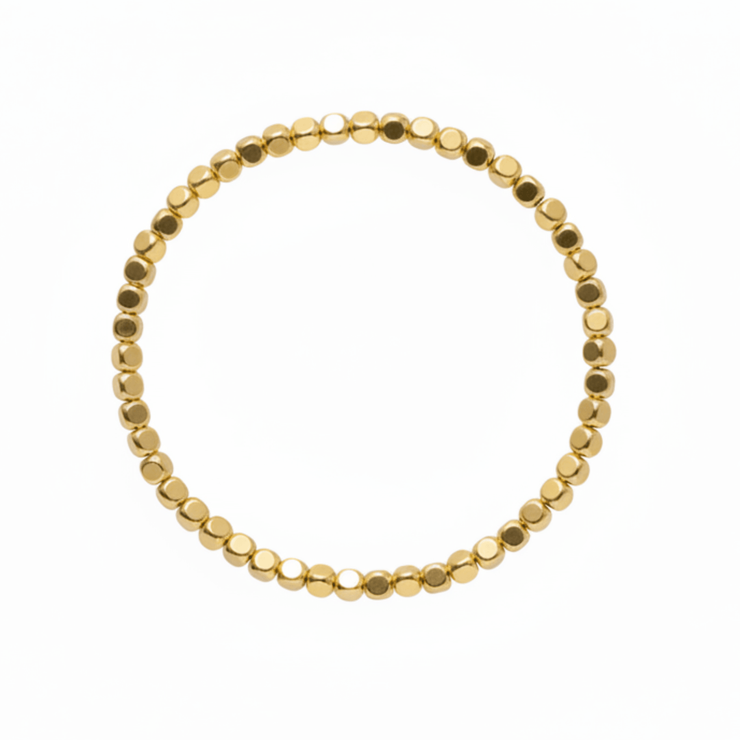 Goldenes Perlenarmband mit eckigen Perlen, Naturstein Armband aus Hematit, Naturschmuck 