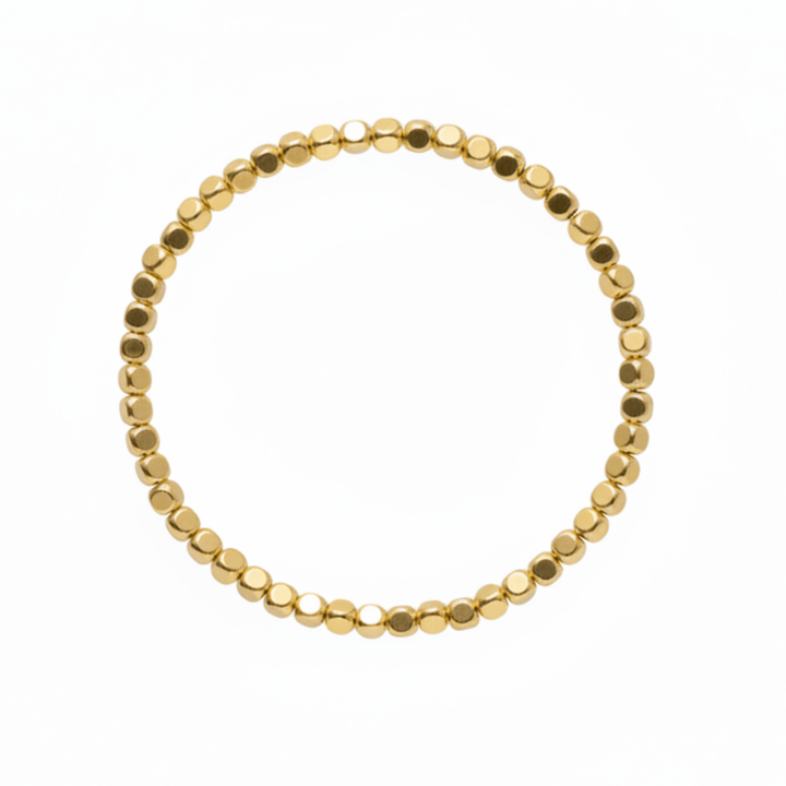 Goldenes Perlenarmband mit eckigen Perlen, Naturstein Armband aus Hematit, Naturschmuck 