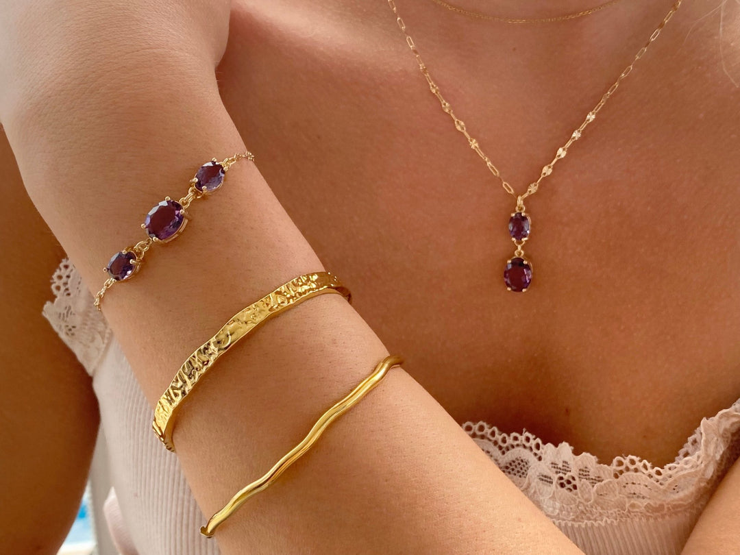 Schmuckset mit Kette und Armband aus vergoldetem Silber und Armband Stacking gold von Alicia's Diary