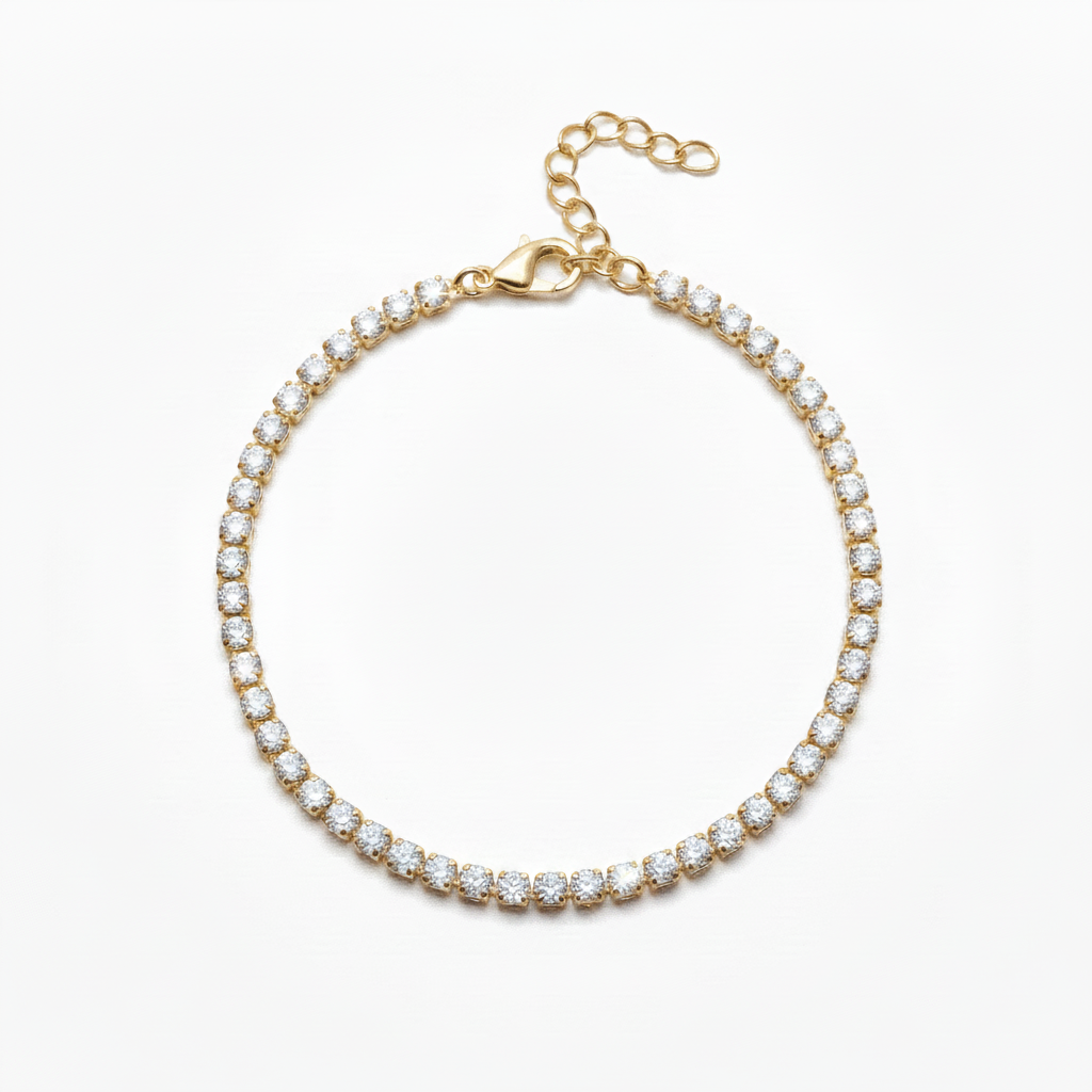 Goldenes Tennisarmband mit vielen Glitzersteinen für junge Frauen und Teenager Mädchen 14 Jahre, online Schmuck Shop