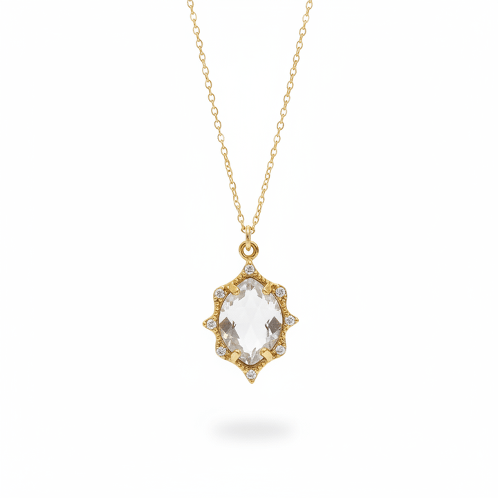 Zarte Goldfill Kette mit rauchgrauem Kristall-Anhänger, romantischer Schmuck für junge Frauen und Teenager Mädchen, Schmuck Online Shop