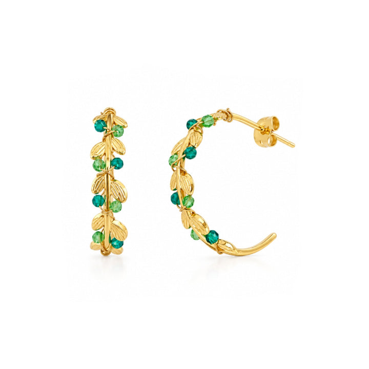 Pendientes de aro estilo boho verde con perlas - ALICIA&