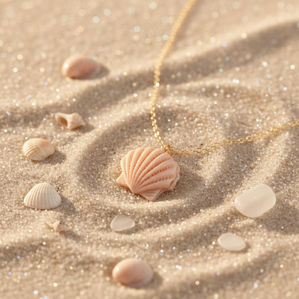 Waterproof gold necklace with a large beach-style pendant, Ocean necklace for women, summer jewelry from Alicia's Diary