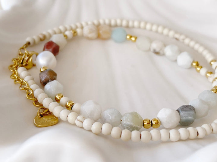 Bunte Perlenkette im Boho Stil mit echten Steinen, einzigartig und besonders, Halskette mit Natursteinen von Alicia&