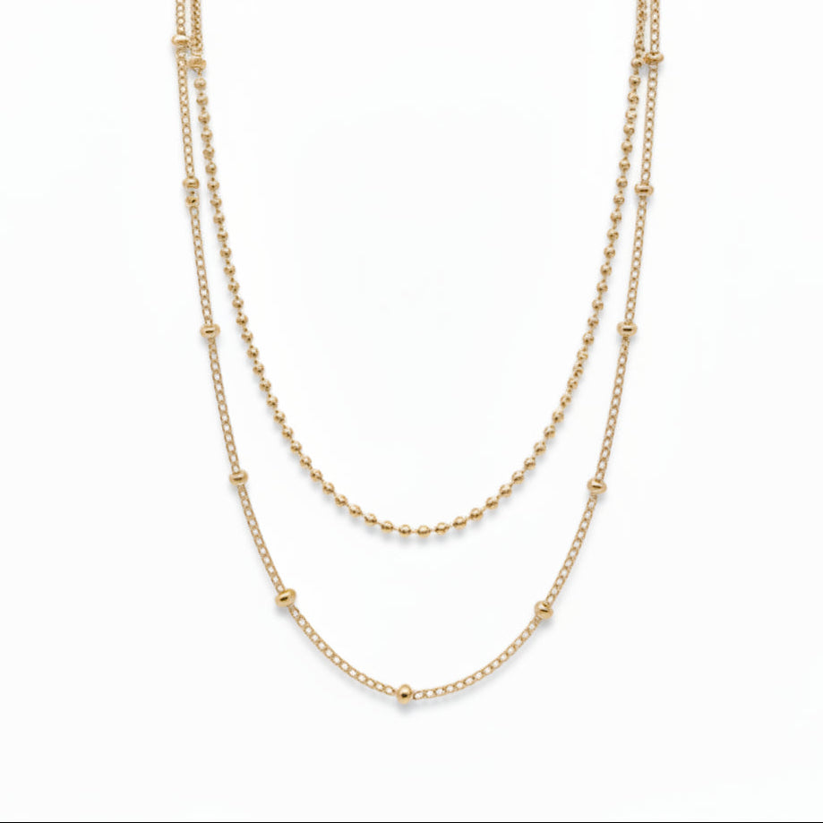 Hochwertig vergoldete Multilayer Halskette mit zwei Ketten-Reihen aus Edelstahl für junge Frauen, Schmuck