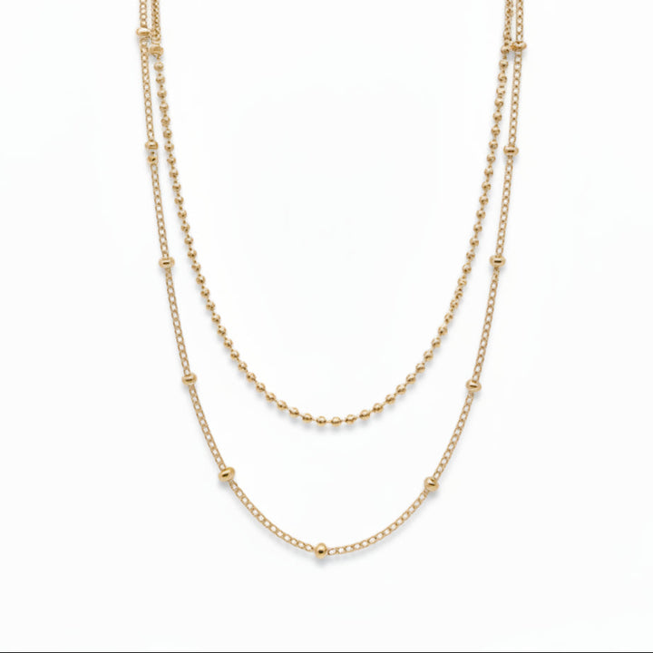 Hochwertig vergoldete Multilayer Halskette mit zwei Ketten-Reihen aus Edelstahl für junge Frauen, Schmuck