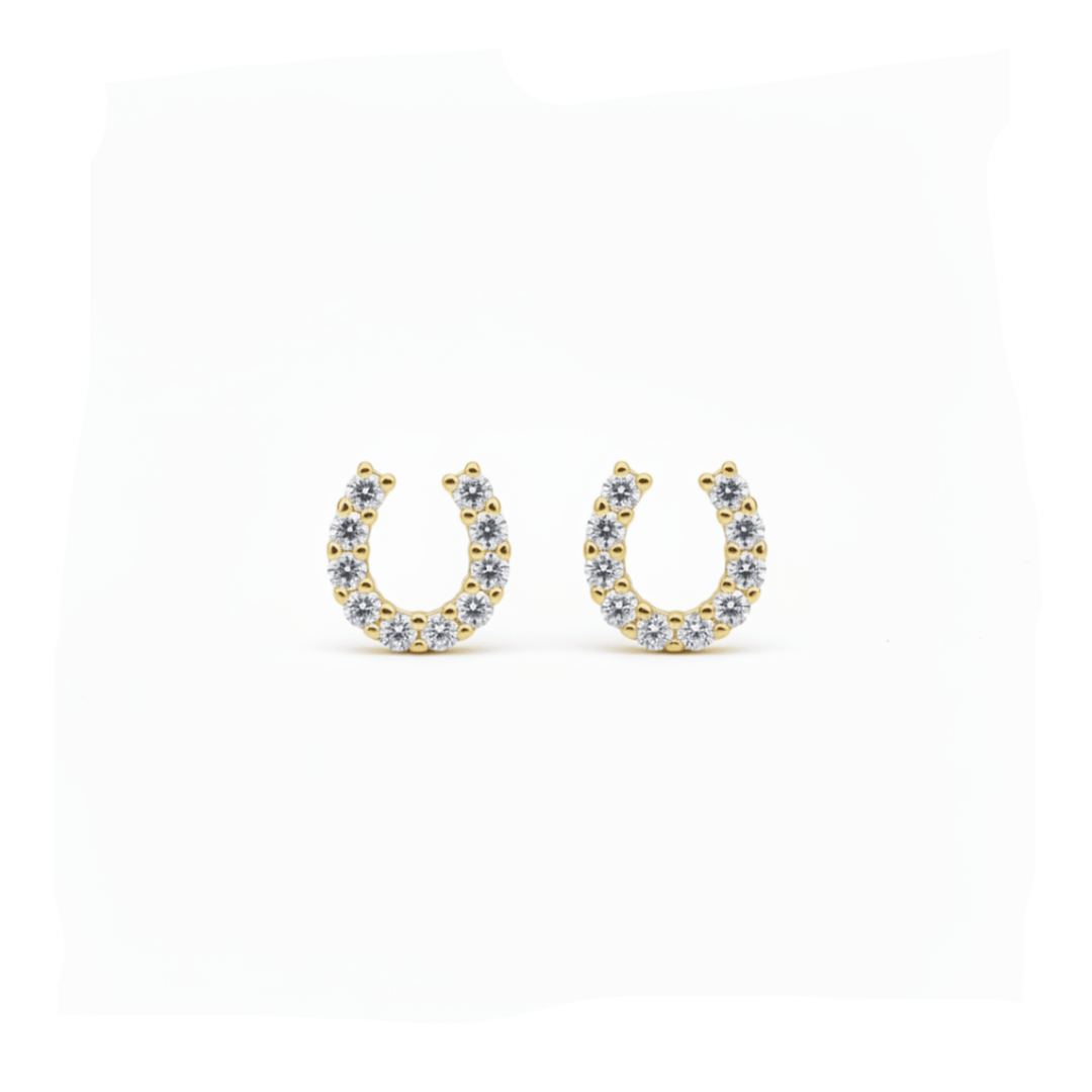 Goldene Ohrstecker mit Hufeisen Motiv für Kinder und Damen, hypoallergene 925 Silber Ohrringe für empfindliche Haut und Schmuck Allergiker