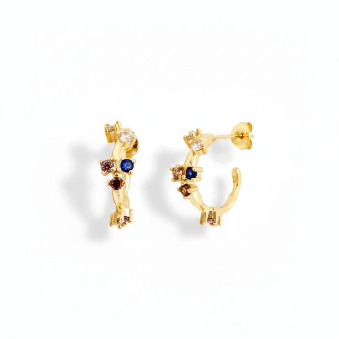 Pendientes de aro dorados de plata de ley 925 con piedras de colores, ideales para adolescentes y mujeres jóvenes, de Alicia's Diary.