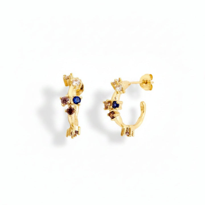 Pendientes de aro dorados de plata de ley 925 con piedras de colores, ideales para adolescentes y mujeres jóvenes, de Alicia&