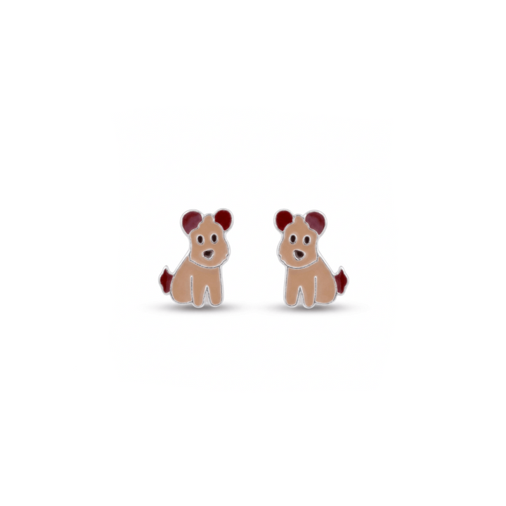 Niedliche Kinder Ohrstecker mit braunen Hunden aus 925 Silber und Emaille, hypoallergene Ohrringe mit Tier Motiven, Motiv Ohrstecker für Mädchen