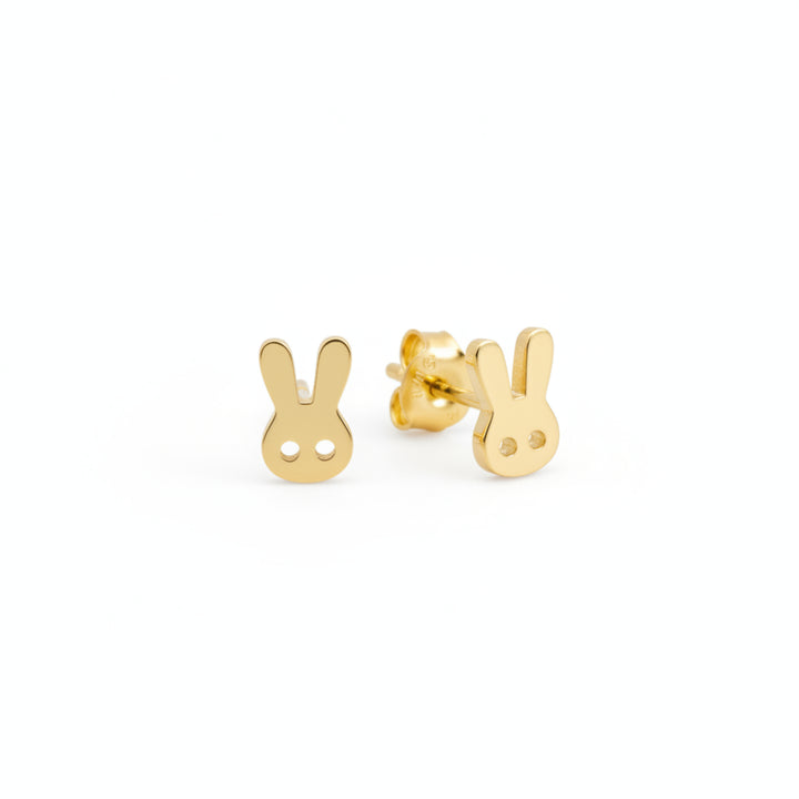 Aesthetic Jewelry: Goldene Motiv Ohrstecker mit stilisierten Hasen, Comic Hasen, aus 925 Silber für Kinder, junge Frauen und Teenager Mädcchen