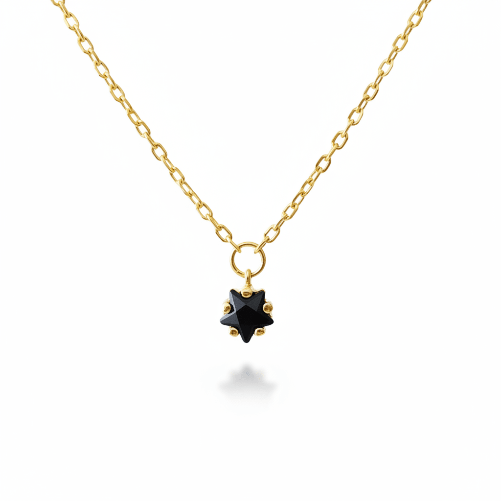 Goldene Halskette aus 925 Sterlingsilber mit kleinem schwarzem Achat Stern Anhänger, dezenter Schmuck für junge Frauen