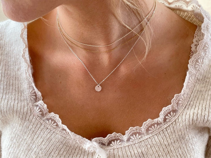 Kette mit rundem Plättchen Silber 925, zartes Ketten Layering Gold und Silber - ALICIA'S DIARY Schmuck für junge Frauen