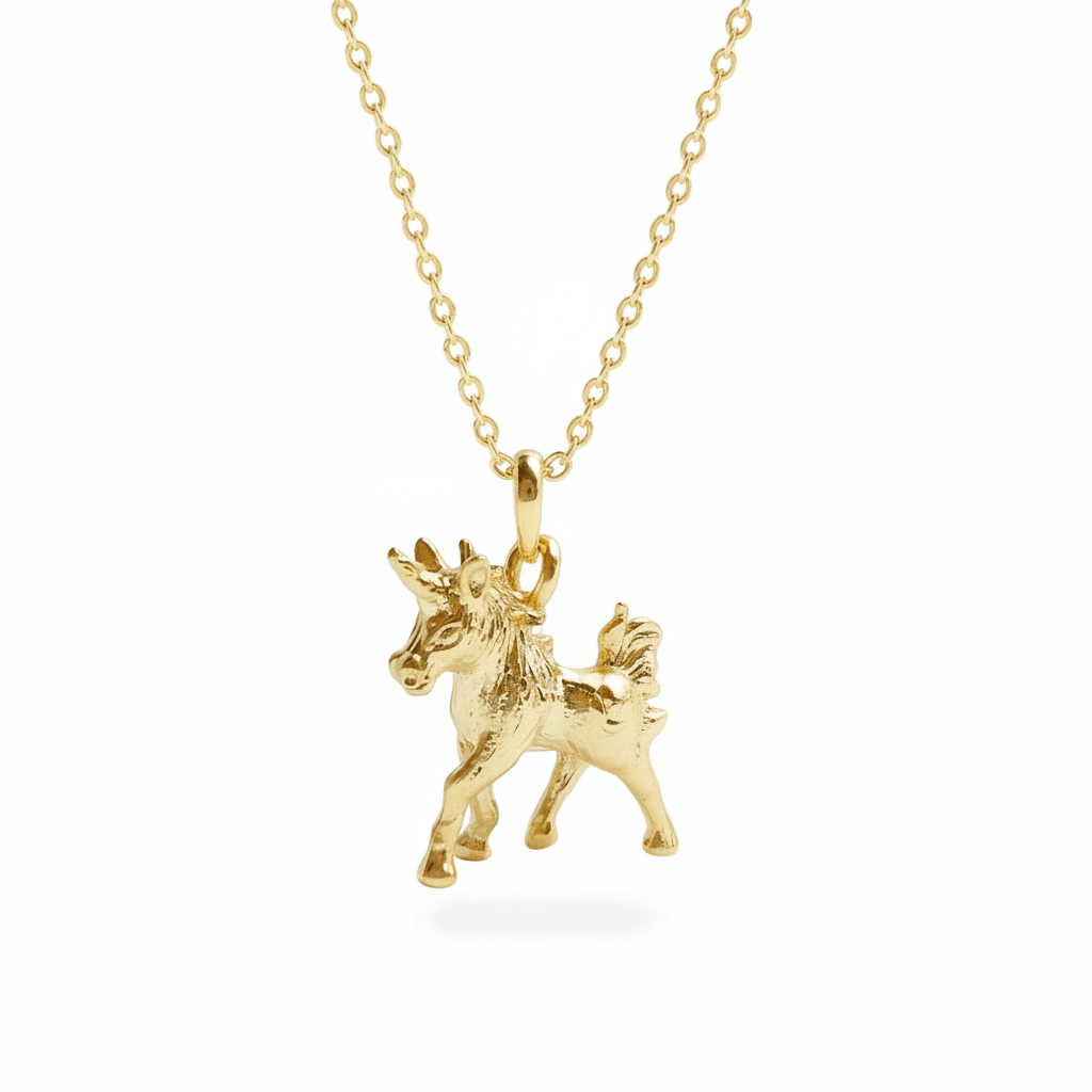 Goldene Kinder Halskette mit Einhorn Anhänger Charm, Kinderschmuck mit Pferd, Tier, laufendes Einhorn Geschenk für Einschulung Mädchen