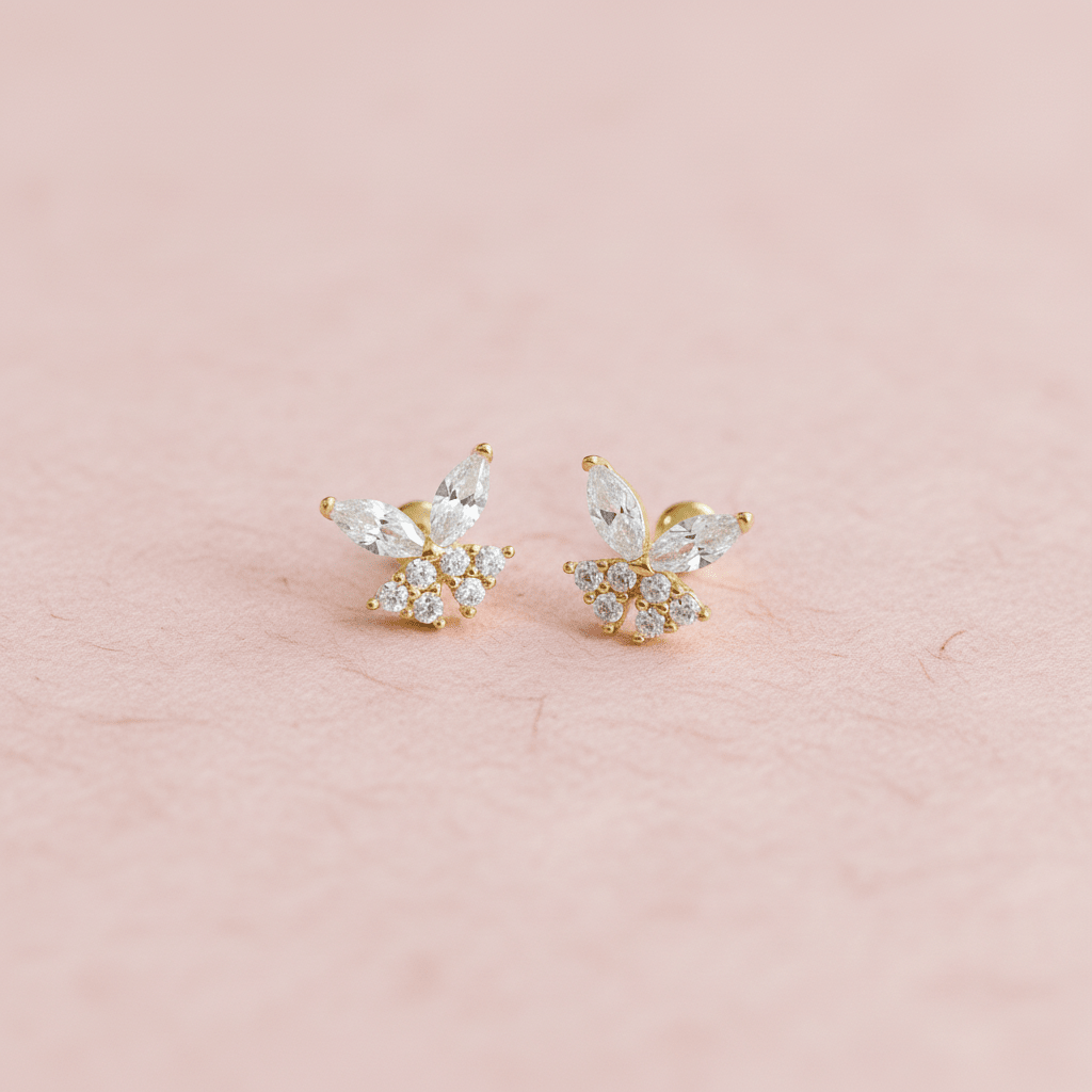 Schmetterling Ohrstecker, goldene Schmetterling Ohrringe Kinder, Schmetterling Ohrring Stecker, vergoldete Silber Ohrstecker