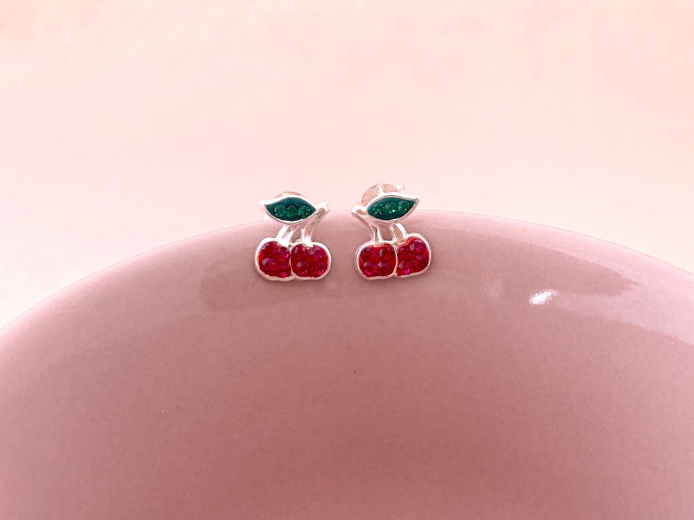 Echtschmuck Silberohrringe für Kinder mit Kirschen, Geschenk Einschulung von Alicia's Diary