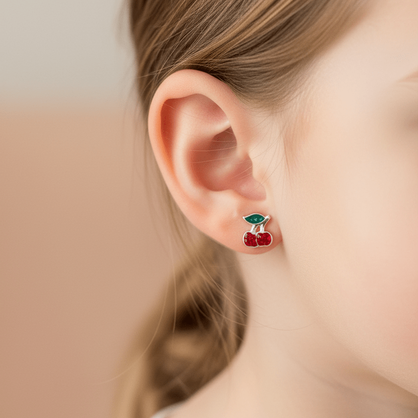 Echt silberne Kirschen Ohrstecker für Kinder, schöner Schmuck von Alicia&